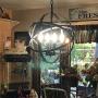 E12 Farmhouse Chandelier 4 Lights Black Hanging Light Fixture Metal Globe Shade Industrial Pendant Light for Foyer Dining Room Living Room Kitchen Island