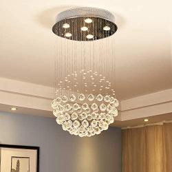 Flush Mount Crystal Chandelier Lighting Rain Drop Ceiling Light Fixture Pendant Lamp for Dining Room Living Room (6 Lights)