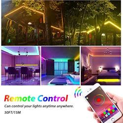 GLOBAL GOLDEN 50FT LED Strip Lights, RGB Light Strips Kit with 44 Keys IR Remote 5050 SMD 12V, DIY Color Changing Bright LED Lights for Bedroom Room TV Kitchen Desk Party