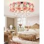 Romantic Ceramic Pink Rose Chandelier, Round Crystal Ceiling Lamp Lighting Fixture for Living Room, Bedroom, Dining Room Decoration, E14 Bulb Not Included