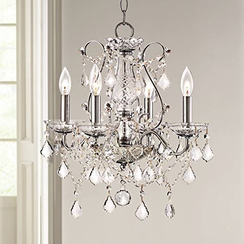 Grace Chrome Chandelier 17'' Wide Clear Crystal 4-Light Fixture for Dining Room House Foyer Kitchen Island Entryway Bedroom Living Room - Vienna Full Spectrum