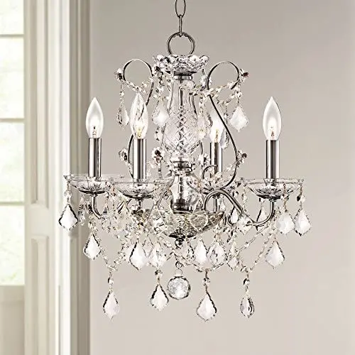 Grace Chrome Chandelier 17'' Wide Clear Crystal 4-Light Fixture for Dining Room House Foyer Kitchen Island Entryway Bedroom Living Room - Vienna Full Spectrum