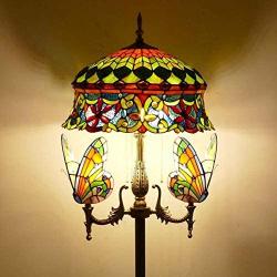 Tiffany Style Floor Lamp,Vintage Stained Glass Floor Uplighter with Night Light,16 Inch Wide 65 Inch High Standing Lamp,Reading Lights for Living Room, Bedroom, Office, E27,11