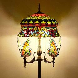 Tiffany Style Floor Lamp,Vintage Stained Glass Floor Uplighter with Night Light,16 Inch Wide 65 Inch High Standing Lamp,Reading Lights for Living Room, Bedroom, Office, E27,11