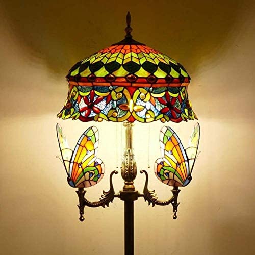 Tiffany Style Floor Lamp,Vintage Stained Glass Floor Uplighter with Night Light,16 Inch Wide 65 Inch High Standing Lamp,Reading Lights for Living Room, Bedroom, Office, E27,11