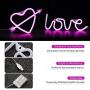 2 Pieces LED Neon Signs with USB and Battery Operated Pink Cupid Heart Shape and Love Neon Lights for Valentine Christmas Party Bedroom Living Room Wall Decor