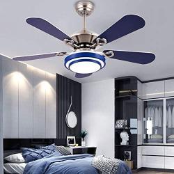 52 Inch Modern Blue Ceiling Fan Light Kit,Contemporary Indoor Chandelier with Fan,5 Stainless Steel Reversible Blades, LED Light 3 Colors,Quite Motor,for Decorate Dining Room Bedroom