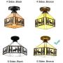 KWOKING Lighting Vintage Elk Pattern Ceiling Lighting Fixtures Tiffany Stained Glass Style Flush Mount Ceiling Light for Living Room, Hallway, Kitchen, Dining Room Bronze 11 inches