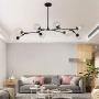 LUOLAX Modern Pendant Light Glass Chandelier with 8 Lights Fixture Hanging Semi Flush Mount (8 Heads Black-Clear)