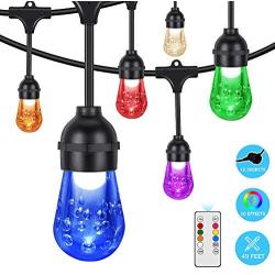 HueLiv Outdoor Color Patio Lights 49ft, Vintage Warm White & RGB Colored LED String Lights, 15+2 Premium Impact Resistant Plug-in Bulbs, Commercial Grade Café Light