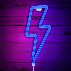 Lightning Bolt Neon Sign, Neon Signs for Wall Decor Bedroom, USB or Battery Decor LED Signs,Light Up Signs Decorative Neon Light Sign for Home,Halloween,Christmas,Party,Kids Living Room (Blue)