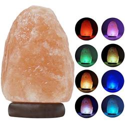 HOMY LED USB Himalayan Salt Lamp with Wood Base, Multi Color Changing in 7 Colors, Small About 4.7 Inches 1.5 lbs, No Installation Required Great Decor for Home Office Hotel