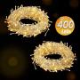 LANFU LED 2 pack 32.8ft 8Modes Icicle Lights,400LEDs,Curtain Fairy String Light Plug in for Indoor Outdoor Decorations/Party Backdrops/Christmas/Halloween/Thanksgiving/New Year/Gazebo(Warm White)