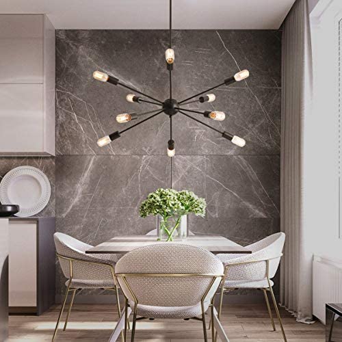 KDG Chandeliers 10 Lights Modern Chandeliers Black Sputnik Chandeliers Mid Century Pendant Lighting Ceiling Light Fixture for Kitchen Dining Room Living Room Foyer（Black 10 Lights)