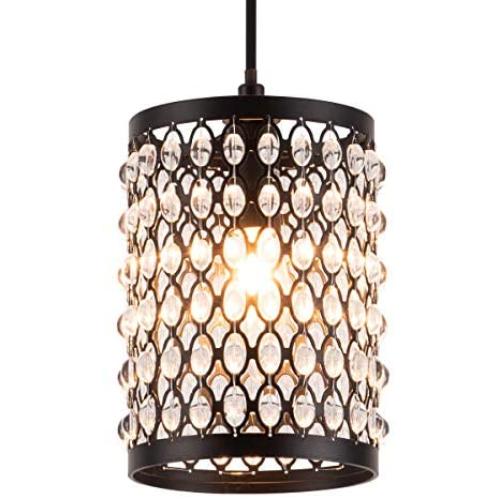 MAYNA Modern Mini Pendant Light, Ceiling Lamp Hanging Lighting Fixture with Hand Crafted Glass Bead for Kitchen Restaurant Cafe Dining Room Indoor, Black, 1-Pack