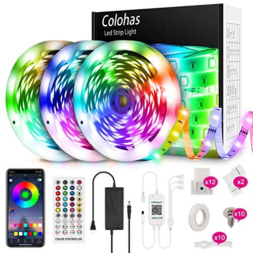 LED Strip Lights 50 ft, Colohas Ultra-Bright 5050 RGB Color Changing LED Light Strip, with Bluetooth APP Remove Control Music Sync, LED Strip Lights for Bedroom, Kitchen, Party, Home, Christmas Decor