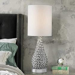 Kasey Modern Accent Table Lamp Crystal Bead Silver Gourd White Drum Shade for Living Room Family Bedroom Bedside Nightstand - Possini Euro Design