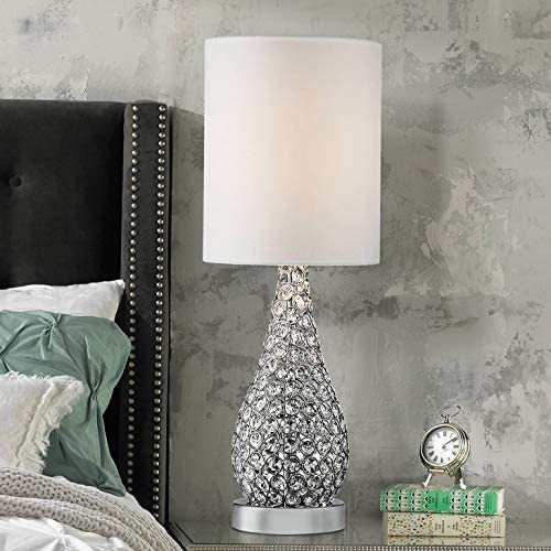 Kasey Modern Accent Table Lamp Crystal Bead Silver Gourd White Drum Shade for Living Room Family Bedroom Bedside Nightstand - Possini Euro Design