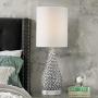 Kasey Modern Accent Table Lamp Crystal Bead Silver Gourd White Drum Shade for Living Room Family Bedroom Bedside Nightstand - Possini Euro Design
