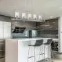 VINLUZ Rectangle Dining Room Chandelier Classic Pendant Lighting for Kitchen Island,Chrome Finish with Clear Glass Shade Adjustable Height Hanging Ceiling Light