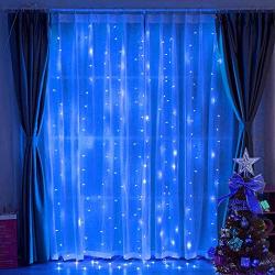 Fiee Curtain Lights,304L 9.8ftX9.8ft 30V 8Modes Safety Window Lights with Memory for Home Wedding Christmas Party Patio Lawn Garden Bedroom Outdoor Indoor Wall Decorations (304LED, Blue)