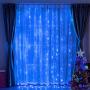 Fiee Curtain Lights,304L 9.8ftX9.8ft 30V 8Modes Safety Window Lights with Memory for Home Wedding Christmas Party Patio Lawn Garden Bedroom Outdoor Indoor Wall Decorations (304LED, Blue)