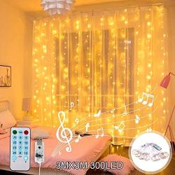 Curtain String Lights,300 Brilliant LED Lights USB Powered Window String Light,8 Lighting Modes,IP64 Waterproof Decorative Lights for Wedding, Home, Party, Bedroom (Warm Light) (9.8ftx9.8ft)