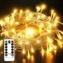 [IP65 Waterproof] Outdoor String Lights Battery Operated, 33FT 100 LED Christmas Fairy Lights with Remote Control, Timer Program, 8 Lighting Modes for Xmas Halloween Wedding Garden Patio - Warm White