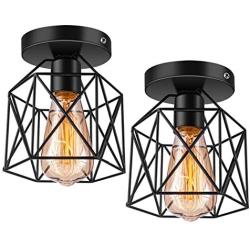 Licperron Semi-Flush Mount Ceiling Light E26 E27 Retro Black Industrial Ceiling Light Fixture for Porch Hallway Kitchen Farmhouse Lighting 2 Pack