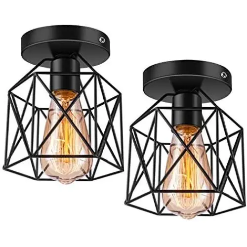 Licperron Semi-Flush Mount Ceiling Light E26 E27 Retro Black Industrial Ceiling Light Fixture for Porch Hallway Kitchen Farmhouse Lighting 2 Pack
