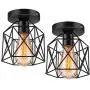 Licperron Semi-Flush Mount Ceiling Light E26 E27 Retro Black Industrial Ceiling Light Fixture for Porch Hallway Kitchen Farmhouse Lighting 2 Pack