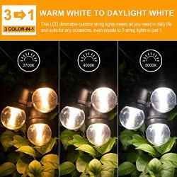 3-Color in 1 LED Dimmable Outdoor String Lights with Remote,48FT Connectable Waterproof Patio Lights of String,G45 Bulbs Warm/Nature/Daylight White Shatterproof LED String Lights for Bistro Pergola