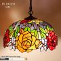 Tiffany Hanging Lamp 16 Inch Pendant Light Red Yellow Stained Glass Rose Shade Chandelier Ceiling Fixture S001 WERFACTORY Decorate Dining Living Room Bedroom Study Office Coffee Bar Hallway Loft
