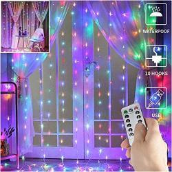 Led Curtain Light 300 Led 10 Strings Bedroom String Lights 9.8 X 9.8ft USB Window Fairy Light Curtains for Halloween Christmas Xmas (Multicolor)