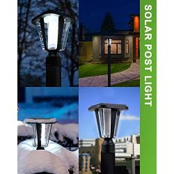 Solar Post Light, 6000K Outdoor Solar Post Lantern LED Light with 3-Inch Pier Mount Base for Wood Fence, Pathway, Deck (White Light)