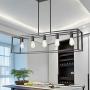 VINLUZ Rectangle Pendant Lighting 5 Lights Oil Rubbed Bronze Farmhouse Kitchen Island Chandeliers, Classic Rustic Ceiling Light Fixtures Hanging for Dining Room Foyer Entryway