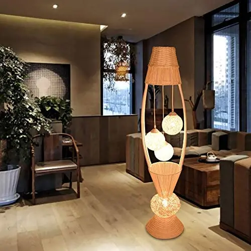 LITFAD Bamboo Rattan Fish Floor Light Asian Style 4 Bulbs Wood Standing Lamp with Dangling Ball Shade Decorative Floor Lamp for Living Room Hotel Restaurant LITFAD Bamboo Rattan Fish Floor Light Asian Style 4 Bulbs Wood Standing Lamp with Dangling Ball Shade Decorative Floor Lamp for Living Room Hotel Restaurant