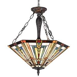 Artzone 3-Light Stained Glass Dinning Room Lighting Fixtures Hanging, 22 Inch Wide Large Tiffany Hanging Light, Pendant Light Fixture, Mission Style Ceiling Light