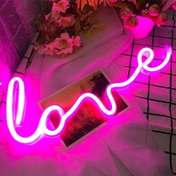 Protecu Love Neon Sign, 3 AA Battery/USB Powered Neon Lights LED Signs for Bedroom Neon Signs for Wall Decor, Neon Signs for Birthday, Party, Kids, Girls Room, Christmas, New Year Decor (Pink 1)