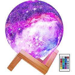 BRIGHTWORLD Moon Lamp Kids Night Light Galaxy Lamp 5.9 inch 16 Colors LED 3D Star Moon Light with Wood Stand, Remote & Touch Control USB Rechargeable Gift for Baby Girls Boys Birthday