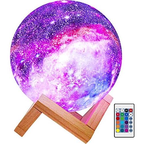 BRIGHTWORLD Moon Lamp Kids Night Light Galaxy Lamp 5.9 inch 16 Colors LED 3D Star Moon Light with Wood Stand, Remote & Touch Control USB Rechargeable Gift for Baby Girls Boys Birthday