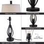 Modern Farmhouse Table Lamp Sets of 2 with 2 USB Ports Pulg in Industrial Nightlight Open Column Bedside Nightstand Light Lamps for Bedroom Living Room, White Fabric Shade, 2-Pack
