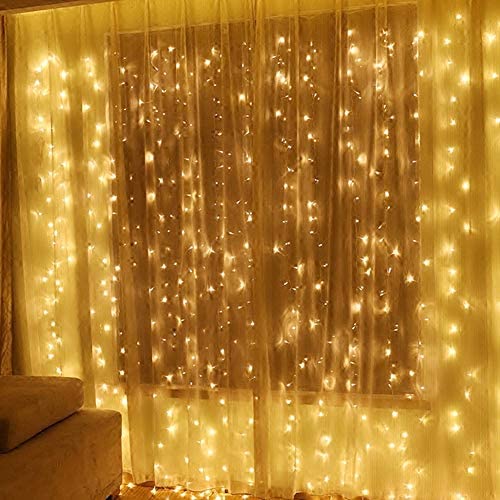 Twinkle Star 600 LED Window Curtain String Light for Wedding Party Home Garden Bedroom Outdoor Indoor Wall Christmas Decorations, Warm White