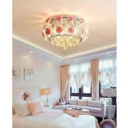 Healer 19.7 inch Crystal Chandelier Ceiling Light Semi Flush Mount Fixtures with 5 E12 Base, Modern Romantic Ceramics Rose Decoration Hanging Lighting Fix for Dining/Living Room Bedroom