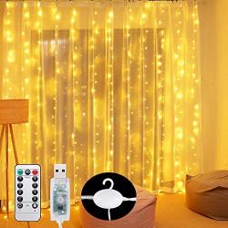 Curtain Lights 300 LED Wall Fairy Lights 9.8Ftx9.8Ft USB Remote Powered String Lights IP64 Waterproof Window Room Bedroom Wedding Christmas LED Waterfall Decorations Lights