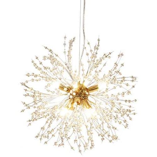 LLHZSY Modern Firework Chandelier 8-Lights Dandelion Sputnik Chandelier Gold Crystal Pendant Lighting Ceiling Light Fixture for Bedroom Living Room Dining Room