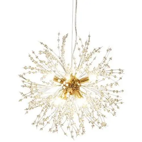 LLHZSY Modern Firework Chandelier 8-Lights Dandelion Sputnik Chandelier Gold Crystal Pendant Lighting Ceiling Light Fixture for Bedroom Living Room Dining Room