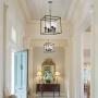 VINLUZ 4 Light Hanging Lantern Pendant Light Black Industrial Cage Dining Room Chandelier with Clear Glass Shade for Kitchen Foyer Entryway Dining Room