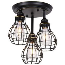 HMVPL Semi Flush Mount Ceiling Light, 3-Lights Industrial Close to Ceiling Light Fixtures, Iron Cage Pendant Light for Kitchen Island Dining Room Hallway Bedroom