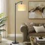 Floor Lamp for Living Room, KINGSO Standing Lamp with Hanging Lamp Shade Arc Floor Lamp Equipped with Foot Switch, Classic Reading Floor Lamps for Bedroom Office Study Room Black